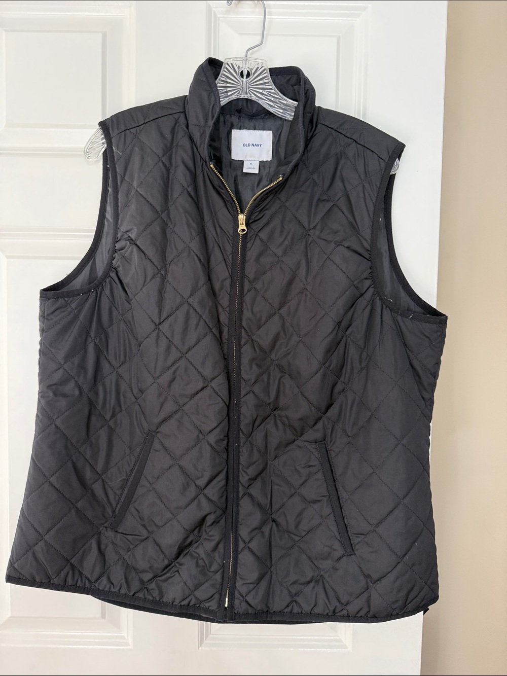 Old Navy Black Quilted Zip Vest with Gold-Tone Hardware